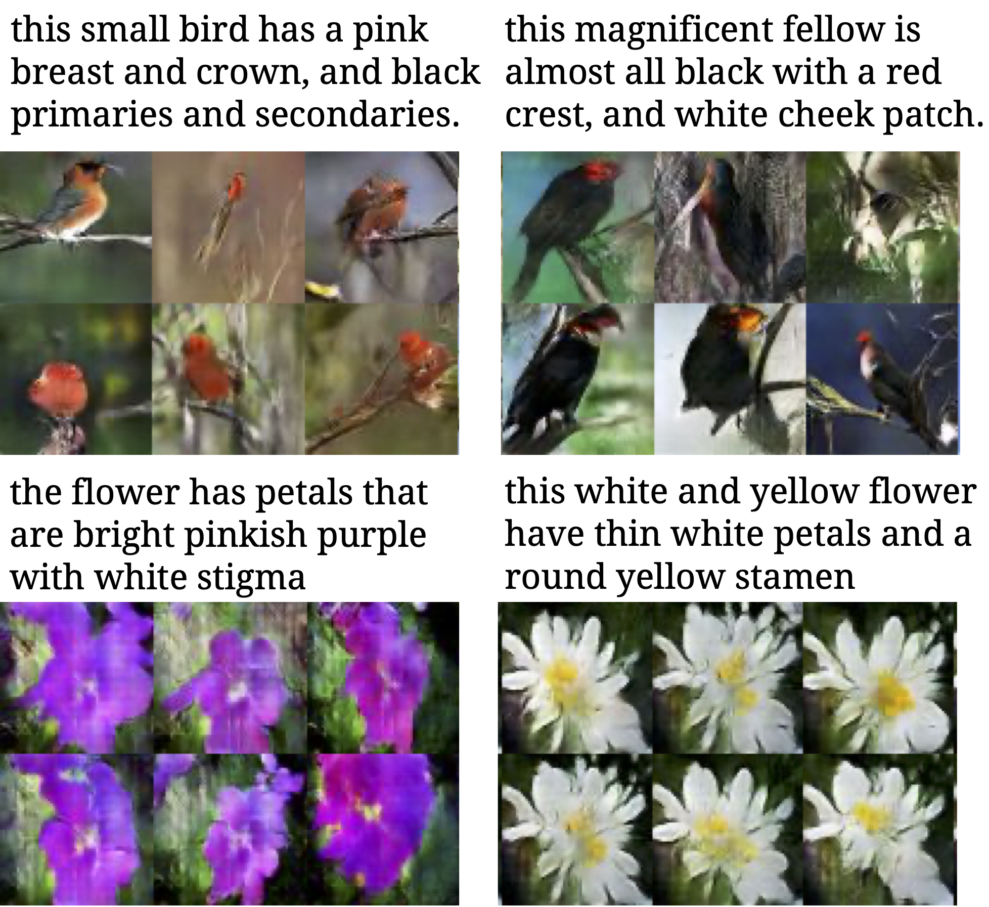 Early GAN-generated text-to-image generation results